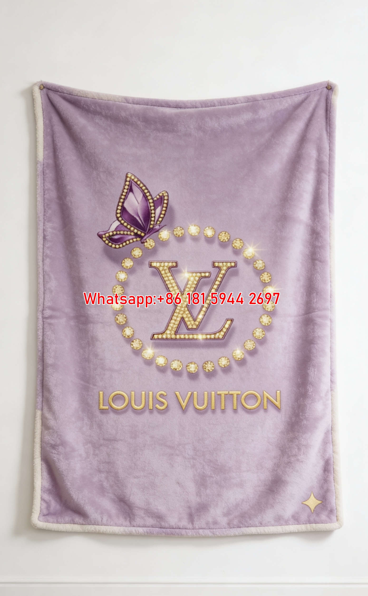 Rhinestone LV Butterfly Decor Blanket 435